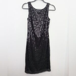 David Meister Black Sequin Mini Dress Size 4 Zip